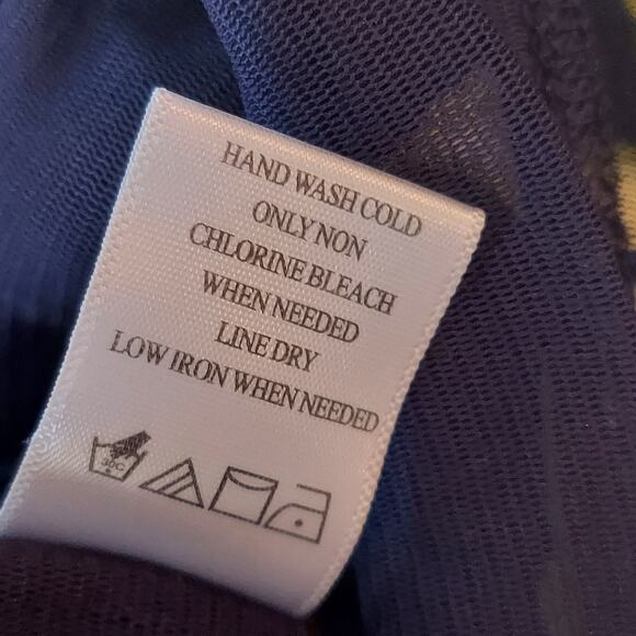 Coldwater Creek Top XS Navy Floral V-Neck Fairy Mesh Sheer Sleeve Pretty - Picture 7 of 7